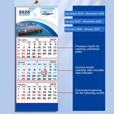 Calendar Pliabil de Anul Nou cu 4 Pliuri, Calendar de Perete 2026, Calendar de Perete cu Programare Lunară pentru Birou cu Tematică Aviație, Cadouri de Anul Nou
