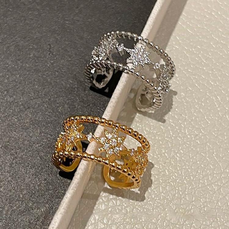 Zircon Double-layer Mango Hollow Opening Ring, Simple and Elegant Versatile Index Finger Ring, Light Luxury Ring.