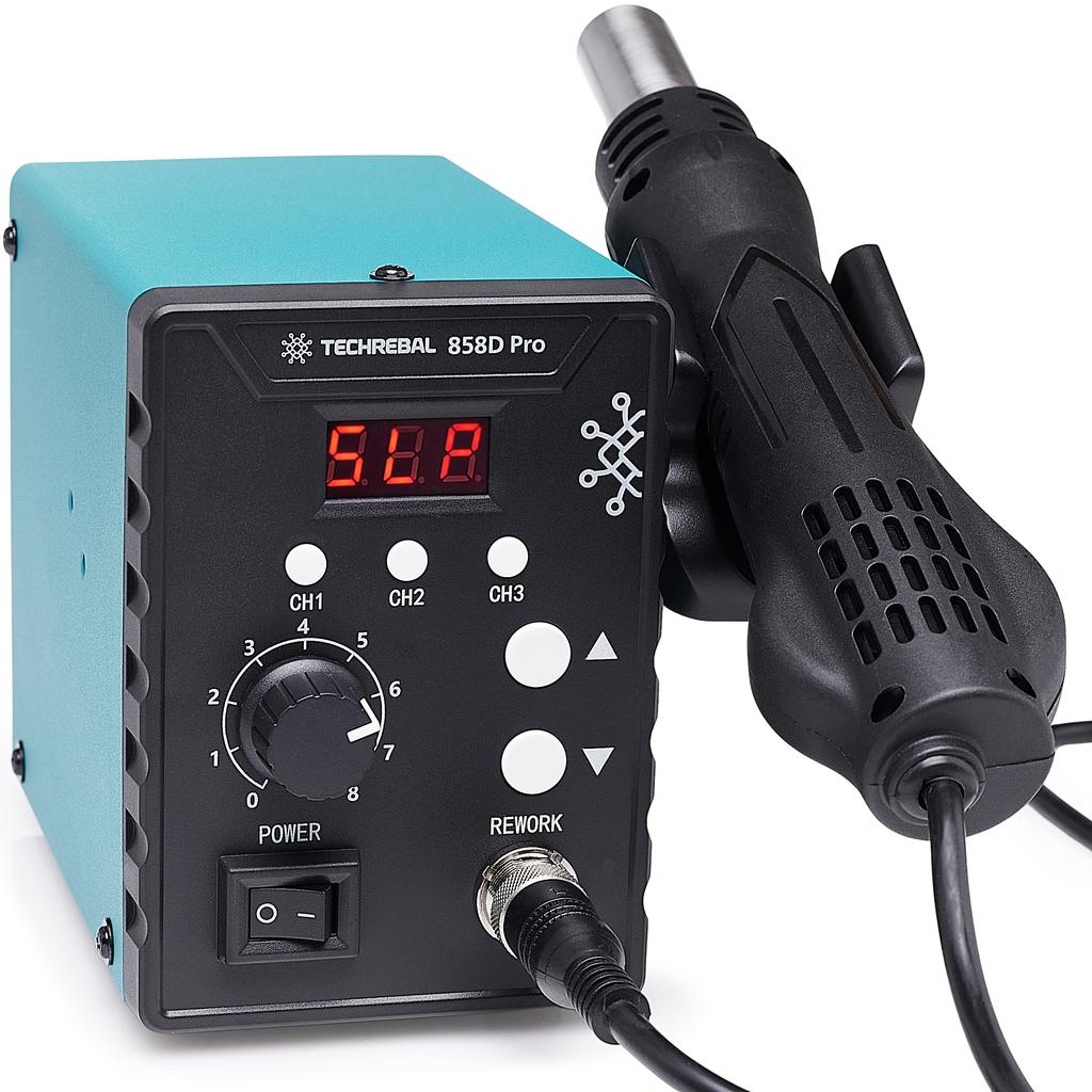 Techrebal 858D Pro Hot-Air Soldering Station + Pp Black Solder 100G + Butt Nozzle