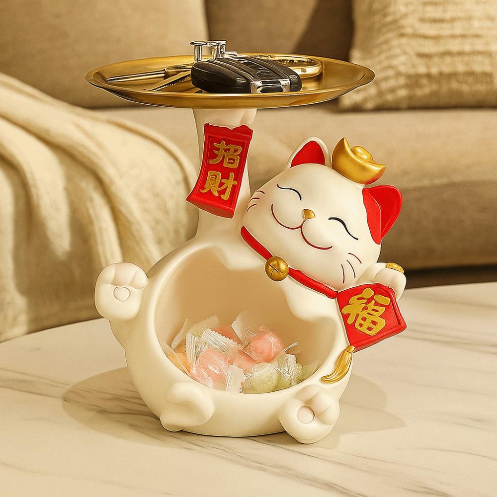 Cat Figure Tray Entry Key Storage Ornaments Resin Lucky Cat Home Storage Decorative  Desktop Decor
