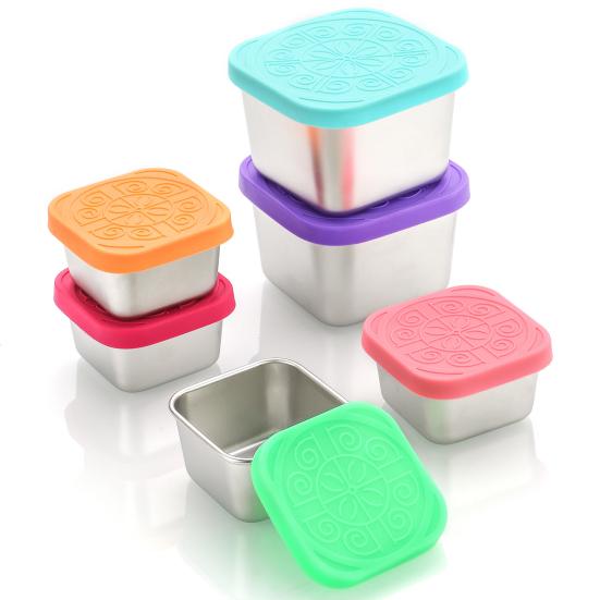 Stainless Steel Snack Box Leak Proof Food Container Sauce Cups with Silicone Lids 60ml Leak-Proof Condiment Bowls for Salad Dressing Ketchup