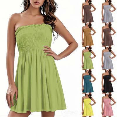 Fashionable Women's Casual Tube Top Solid Color Sleeveless Dress