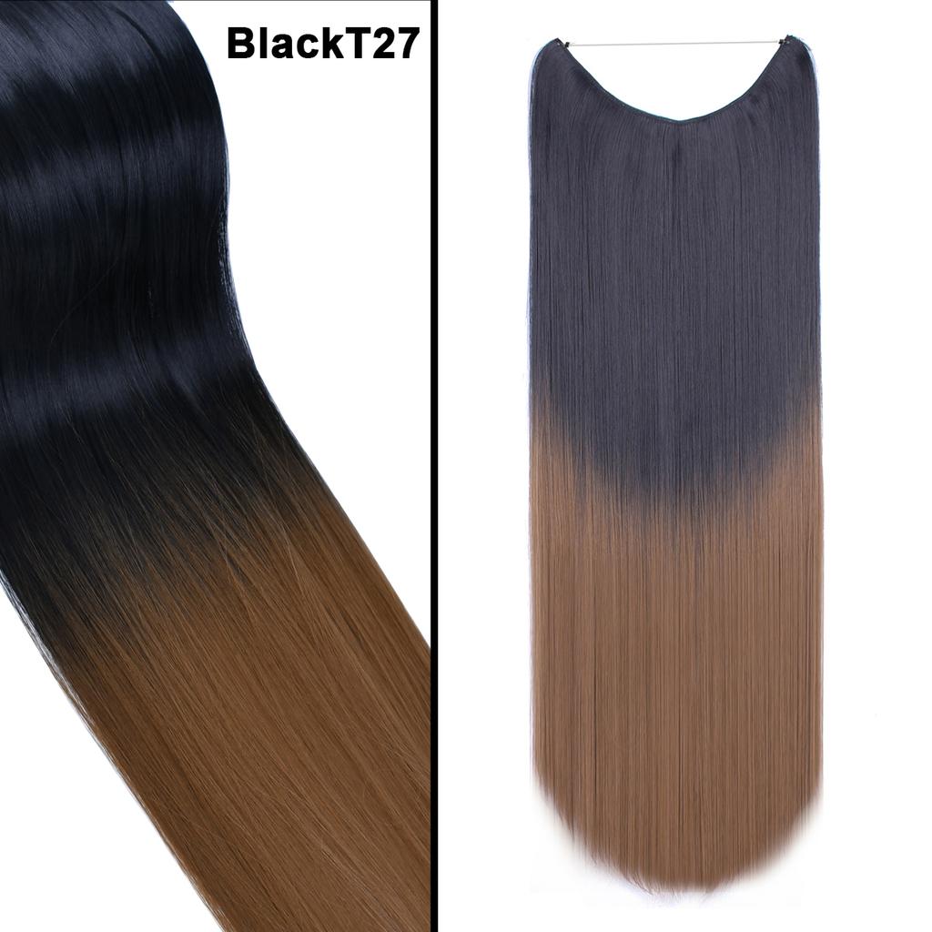 One Piece No Clips Hairpieces Ombre Color Elasticity Invisible Wire Fish Line Wavy Synthetic Hair Extension