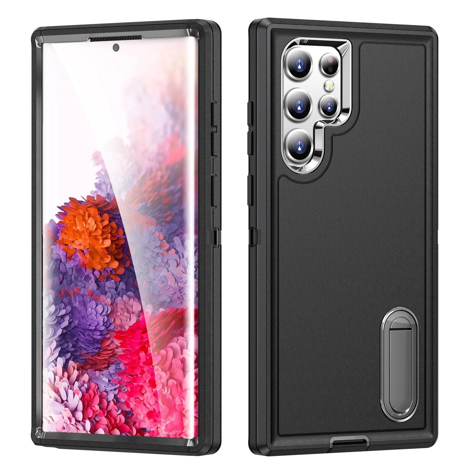 

Жесткий чехол-сумка для Samsung Galaxy S24 Ultra S23 Plus S22 5G S 23 24 22 3 в 1, сумка-подставка для мобильного телефона, чехлы for Galaxy S24 чёрный