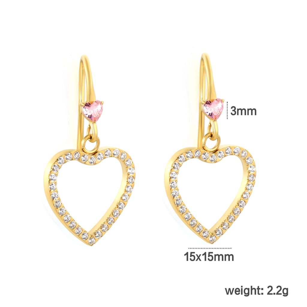 Jewelry Hollow Water Drop Belt Zircon Necklace Niche Premium Love Circle Earrings Stainless Steel Gold Plated Necklace
