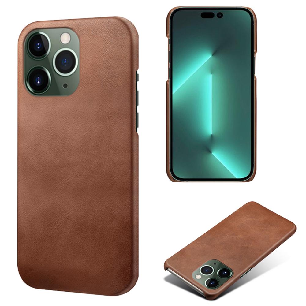 

For iPhone 15 Pro PU Leather+PC Phone Case Calf Texture Shockproof Cover Brown
