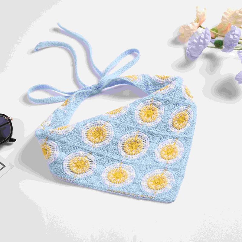 French Pastoral Style Triangle Headband Handmade Crochet Flower Headscarf Hat Knitted Girls Headband Towel