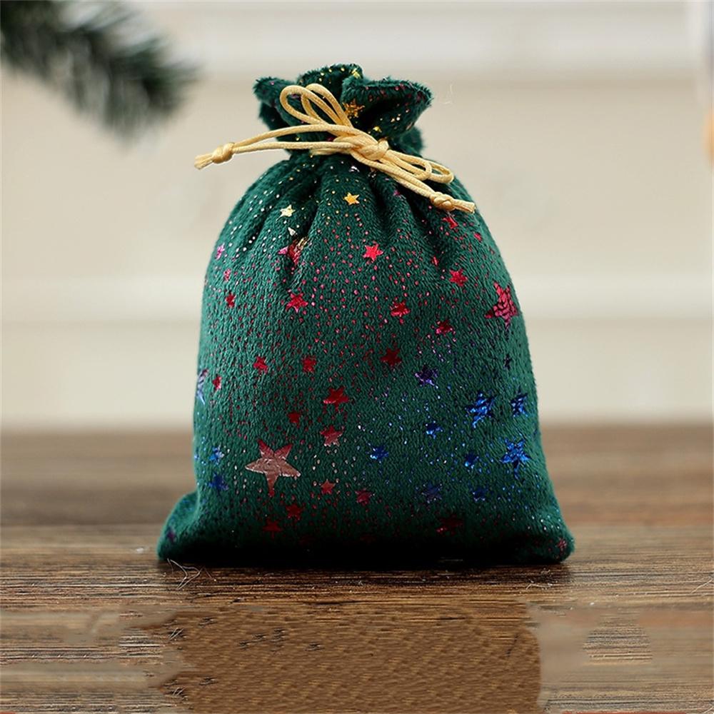 Christmas Cotton Linen Gift Bags Xmas Tree Printed Drawstring Pocket Christmas Party Gift Packaging Jewelry Storage Bags
