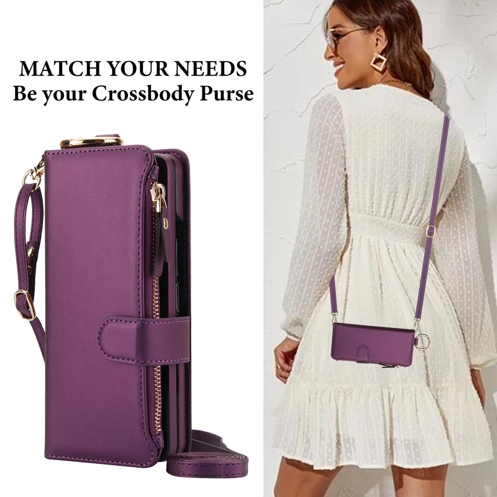 Folding Card Bag Leather Stand Case for Samsung Galaxy Z Fold 3 4 5 6 5G ZFold6 with Ring Holder Wallet Fold5 Fashion Cover