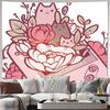 Floral Cat Tapestry Wall Hanging Anime Room Decor Japanese Kawaii Home Aesthetic Dorm Wall Art Cute Kitty Gift Bedroom Decoratio