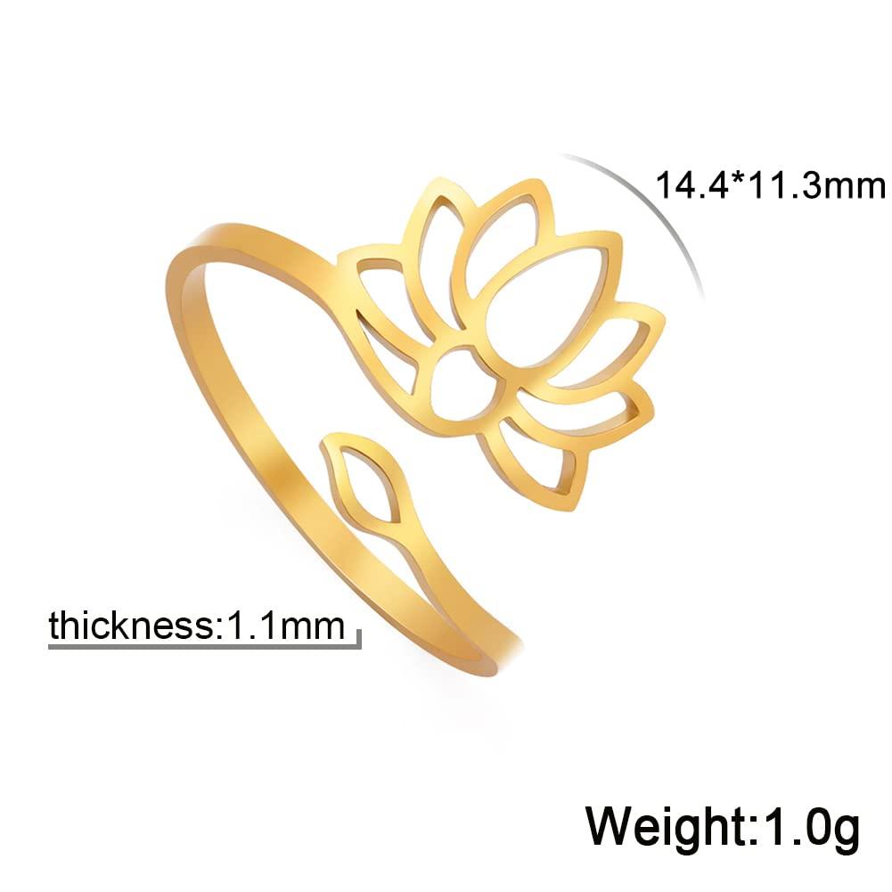 Dreamtimes Lotus Flower Rings for Women Encouragement Lotus Flower Adjustable Vintage Buddha Yoga Wedding Mother Bague Gift