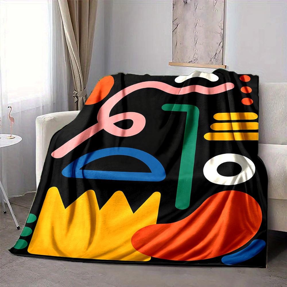 1Pc Abstract Colorful Shapes Blanket Soft And Comfortable Casual Warm Camping Travel Christmas Halloween Xmas Gift M928254