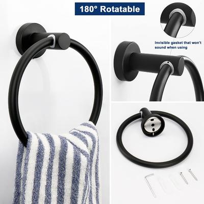 2-teiliges Badezimmer-Accessoire-Set aus Edelstahl, bestehend aus schwarzem Toilettenpapierhalter und schwarzem Handtuchring zur Wandmontage