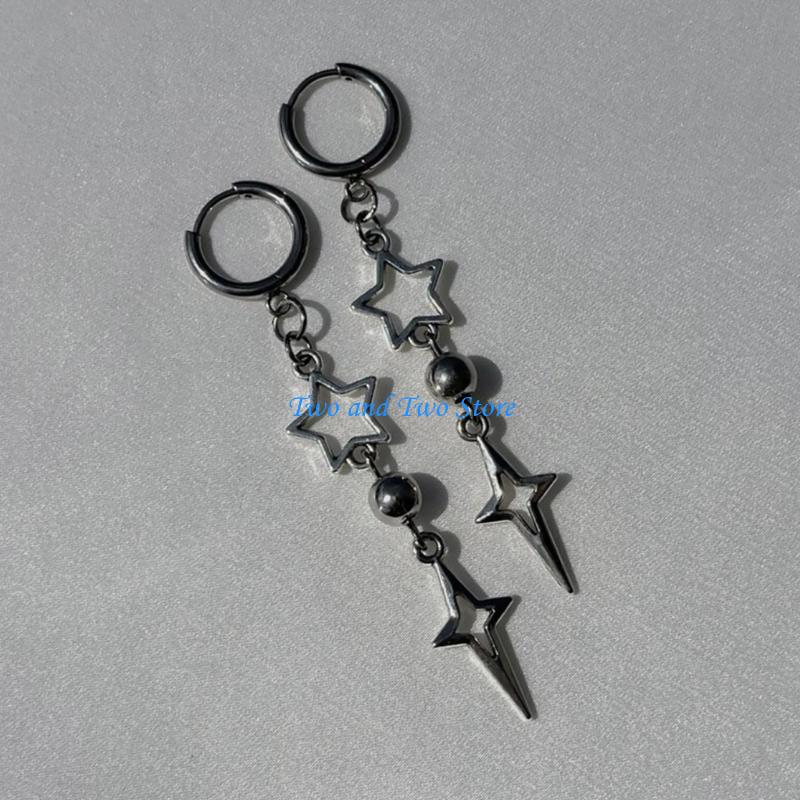 HX6F Lightweight Round Bead Pendant Earrings Adornment Gothic Ear Pendant Accessories for Fashion Enthusiasts