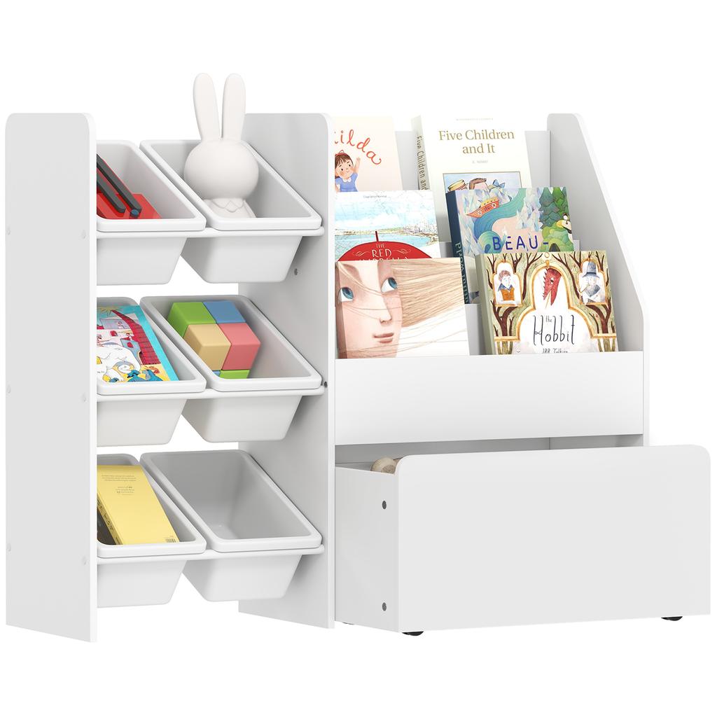 Toy Shelf, Children's Room Shelf with 6 Bins, Book Storage, Rolling Box, 100 X 30 X 80 Cm, MDF, Steel, White