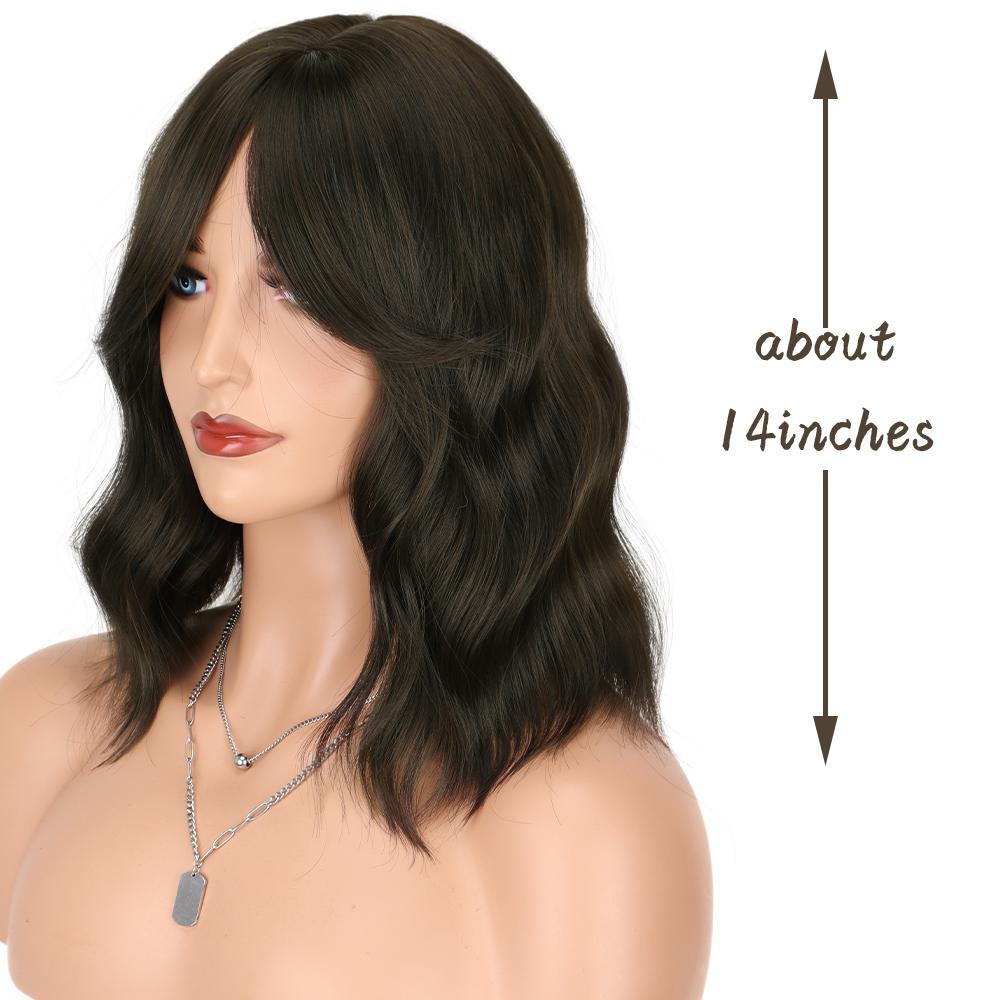 XINRAN Medium Water Wave Synthetic Grey Blue Wigs with Bangs Middle Part Bangs Bob Cosplay Hair Wig for Women Heat Resistant Fiber