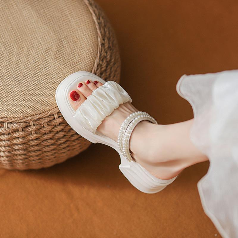 Versatile Open-toed Double Ring with Thick-bottomed Cool Slippers, Fairy Style with Skirt, High-heeled Muffin, Two Wearing Slippers, Female Outer Wear