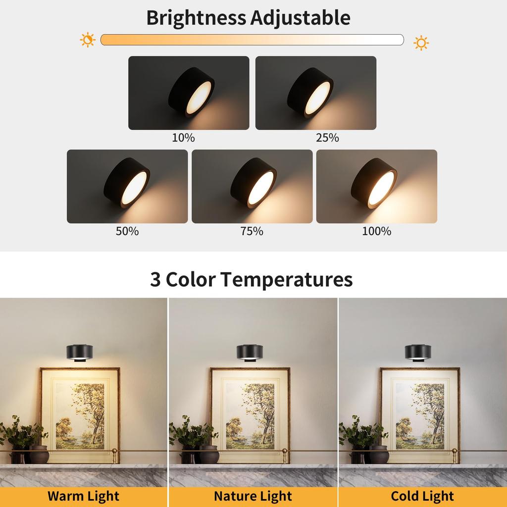 3Pcs Battery Operated Picture Lights for Wall, LED Poster Lights with 3 Lighting Modes,Magnetic Gallery Art Light for Paintings