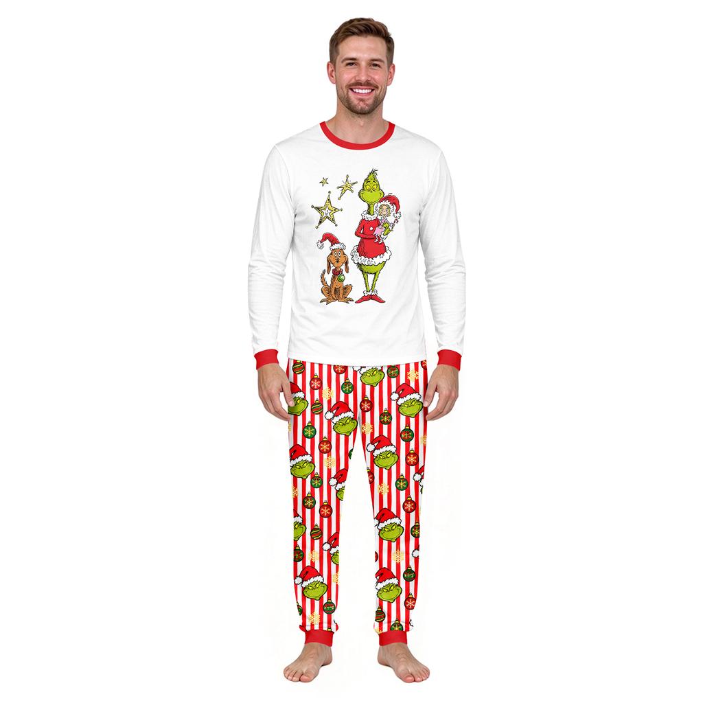 Christmas Print Neck Top and Jogger Pants Set for Holiday Casual Outfit