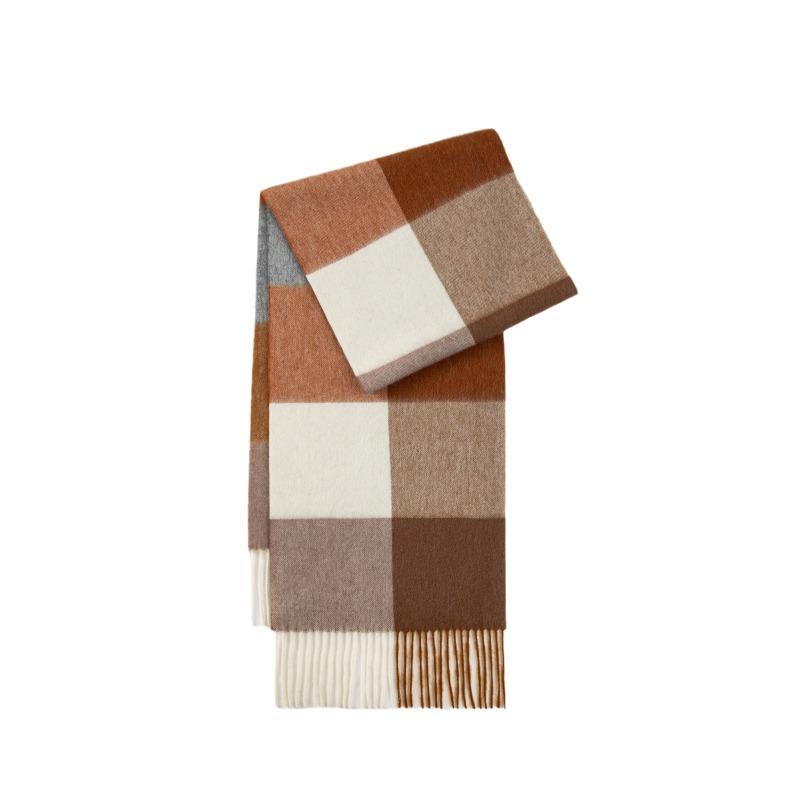 High quality plaid 100% wool scarf, female Korean atmosphere scarf, versatile simple fringed shawl