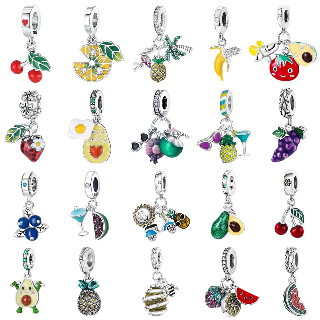 Copper Metal Authentic Original Fruit Charm Bead Components Watermelon Cherry Avocado Strawberry Banana Pineapple Designed For Necklace Bracelet High