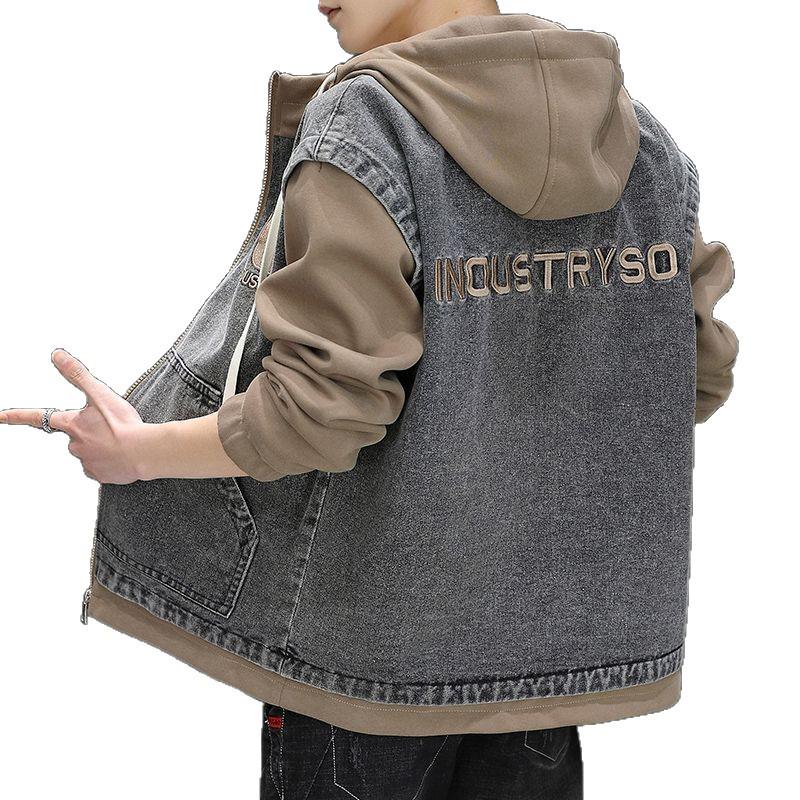 Men's Spring Hooded Denim Jacket - Trendy Youth Two-Piece Baseball Style Workwear