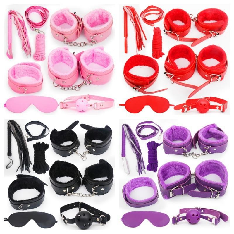 7Pcs/Set For Women Whip Handcuffs Sex Bdsm With 10 Speed Vibrator Exotic Adult Games Rabbit Tail Anal Plug Bondage Set Sex Toys