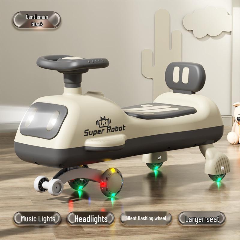 Children's Swing Car with Lights & Music: 1-3 Year-Old Anti-Rollover Rocking Toy