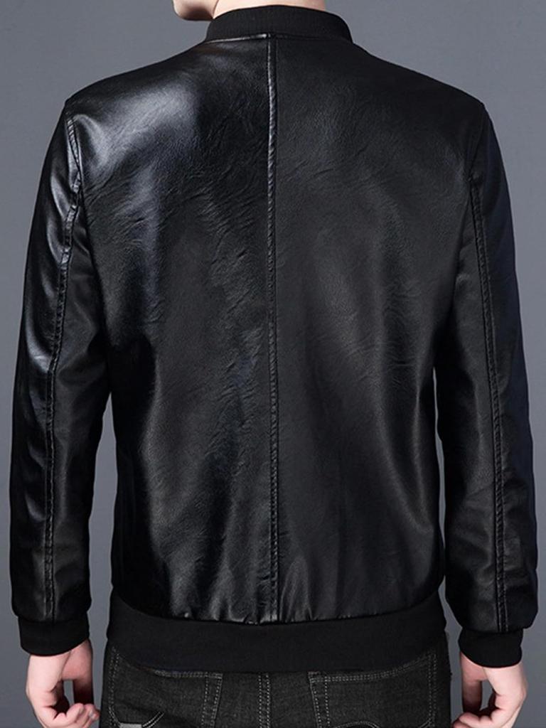 Faux Leather Blouson Riders Long Cold Casual Korean Large Body Big Date Birthday Black [Luxe Relax] Jacket, Casual, Sleeve, Protection, Outerwear,