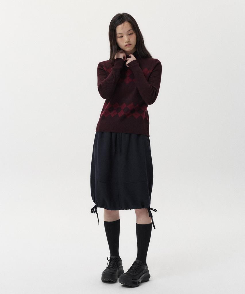 Ohesio Argyle Half Neck Ribbed Knit, Burgundy