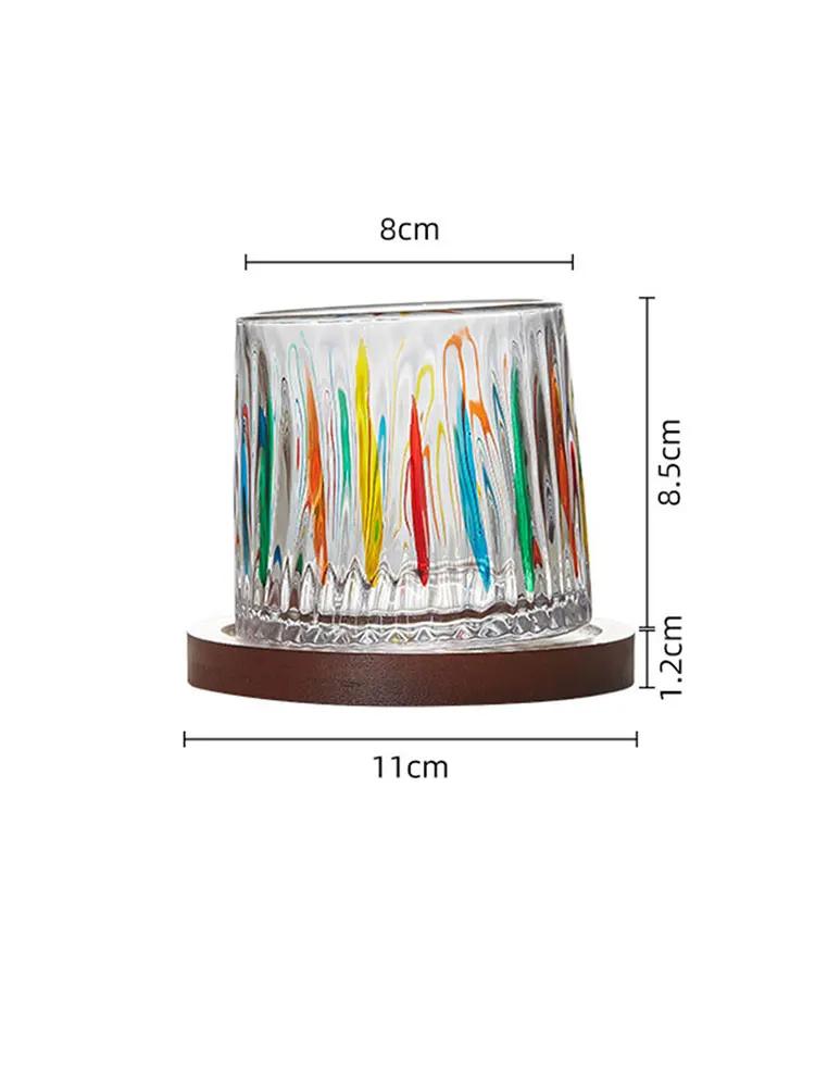 

Вращающиеся хрустальные стаканы для виски с деревянным подносом, цветная стеклянная чашка, эффектная цветная стеклянная чашка для снятия стресса 250ml