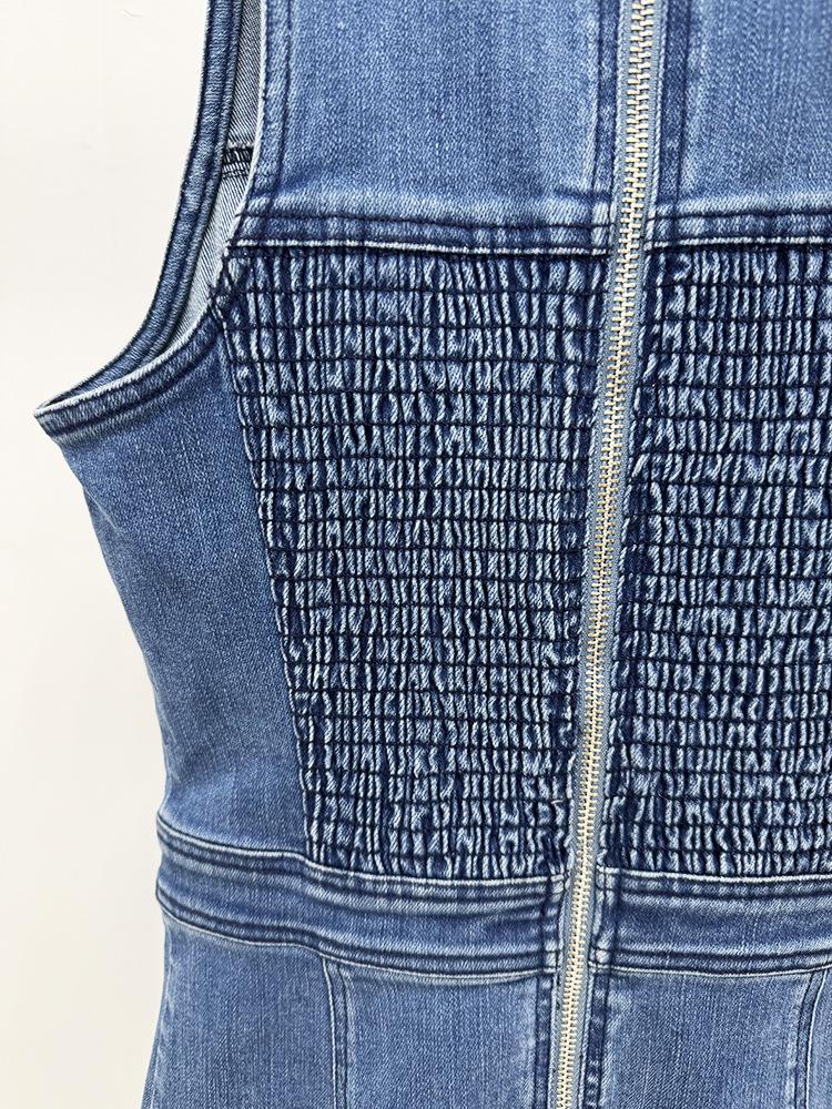 2026 Spring/Summer High Street Elegant Rope Tie Washed Denim Pinafore Dress - Stretchy Fit