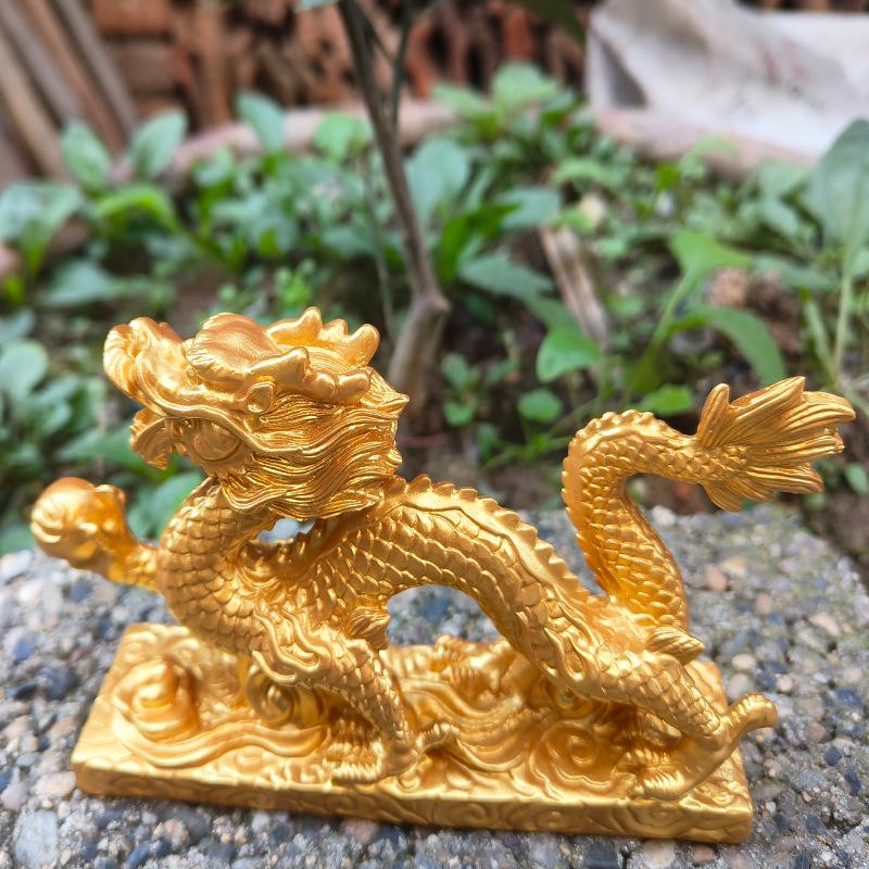 

Golden Dragon Zodiac Figurine - Azure Han Dragon Decor for Office or Living Room Small 13x2.5x7 cm