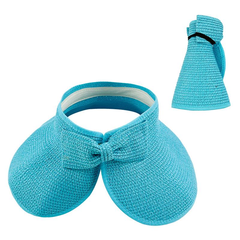 Summer Foldable Empty Top Straw Hat Portable Outdoor Sun Protection Large Edge Sun Protection Hat UV Bow Beach Hat