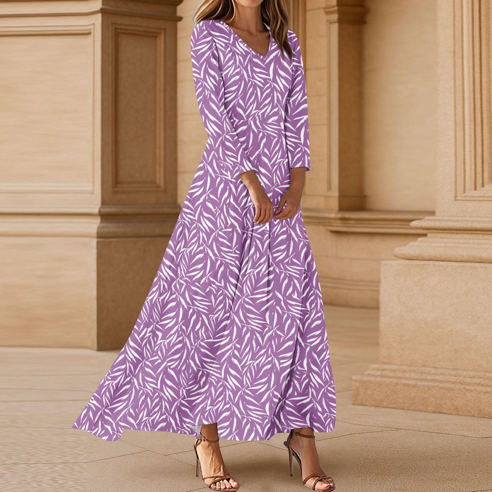 

Платья для женщин Винтажное туниковое платье миди с завышенной талией Летнее повседневное платье с рукавом 3/4 XL фиолетовый