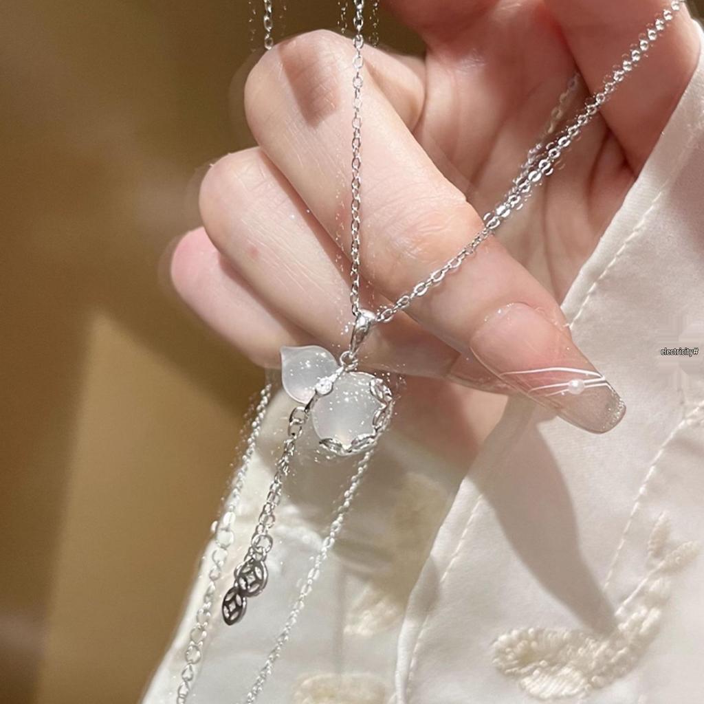Women's S925 Sterling Silver Tassel Gourd Necklace with Chalcedony - Chinese Style Clavicle Chain