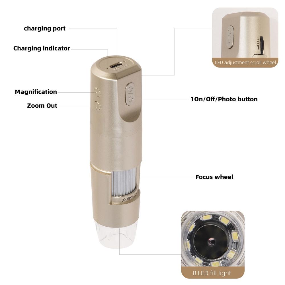 800W WiFi Digital Microscope Featuring 1600X Magnification and 8 LED Lights for Skin Examination and Circuit Analysis