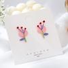 S925 Silver Needle Abstract Tulip Earrings - Hand-Painted Pink & Blue Flower Clips (B581)