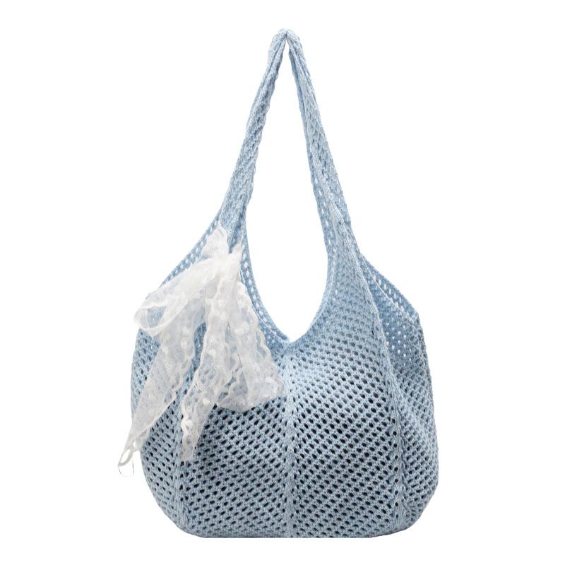 Women Crochet Tote Candy Bag Fashion Knitted Large Capacity Woven Shoulder Bags Solid Color Simple Shopping Bag for Summer Beach