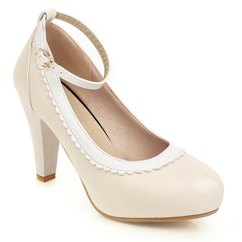 

Женские туфли-лодочки на высоком каблуке, большой размер 48, ремешок на щиколотке, обувь Лолиты, элегантные черные, телесные, желтые, на каблуке, офисные, свадебные туфли для девушек 39 светло-бежевый