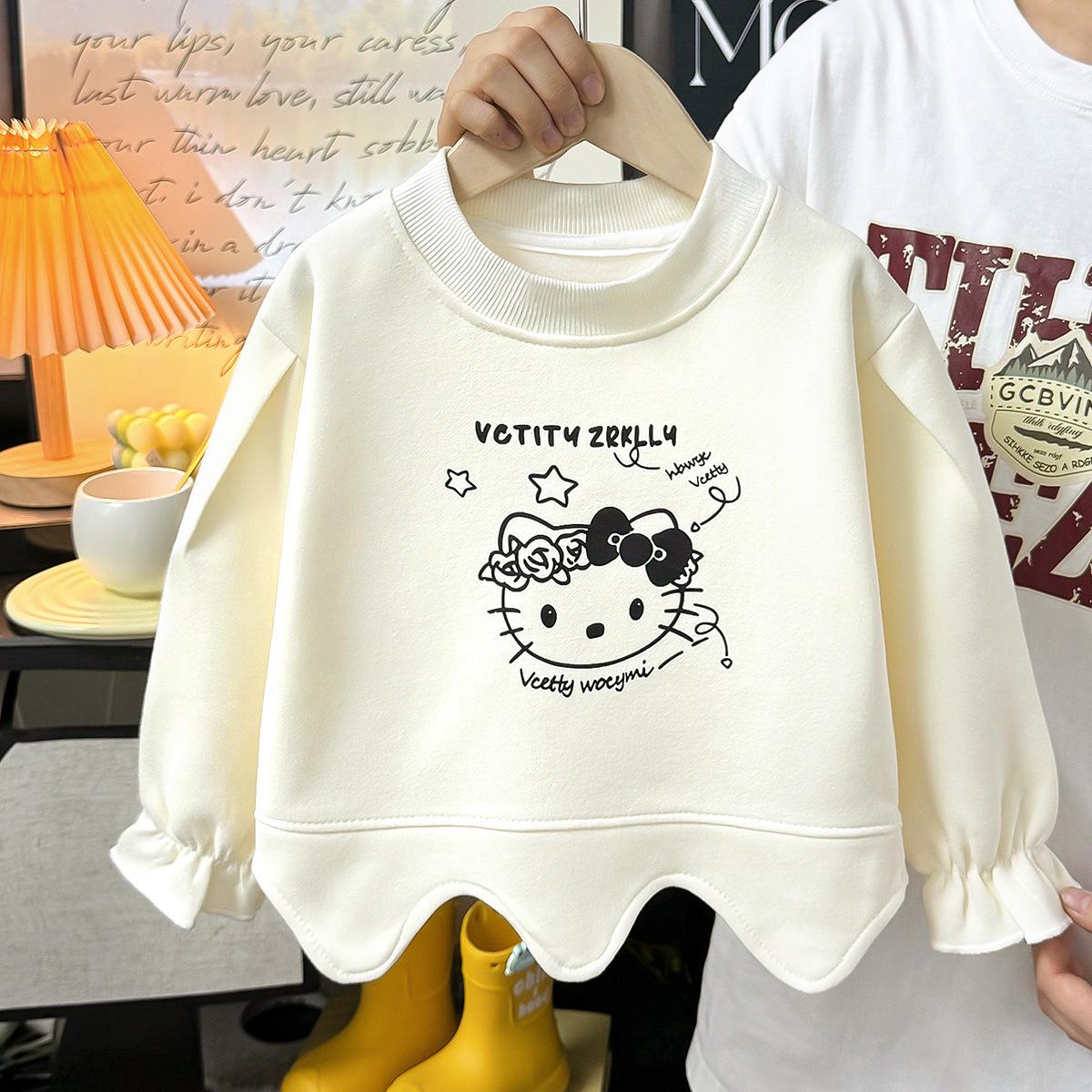 

Girls Crew Neck Cartoon Sweatshirt - New Spring Arrival, Stylish Wavy Hem, Sweet Korean Casual Top 80 cm