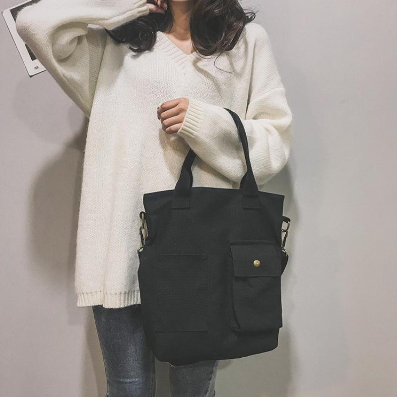 New Canvas Women Shoulder Bags for Girls Large Capacity Messenger Women's Handbags Solid Color Travel Female Crossbody Bag