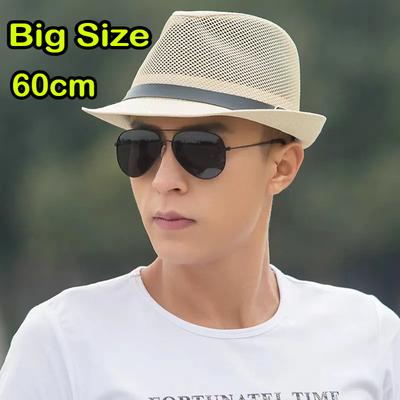 Big Size Summer Sun Hat Men Fashion Beach Outdoor Fishing Jazz Straw Hat Big Head Man British Retro Large Fedora 58cm 60cm