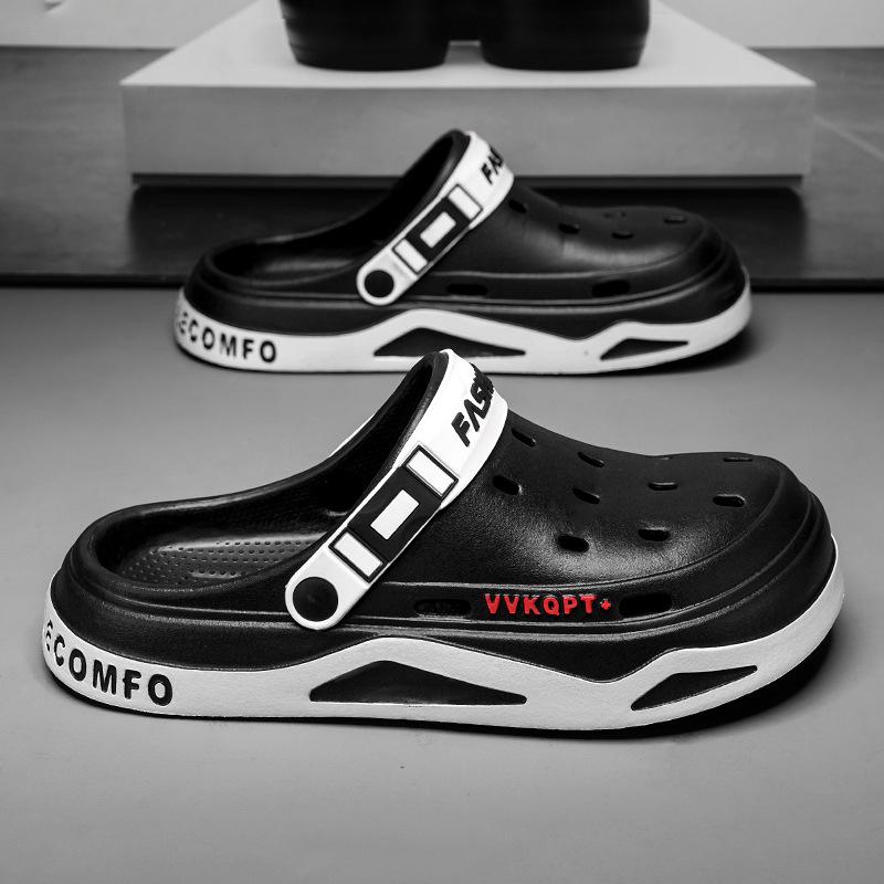 

Пляжная обувь мужская трендовая нескользящая, дезодорирующая, нескользящая, летняя верхняя одежда 2024 года, тапочки-мешки на толстой подошве 45 чёрный