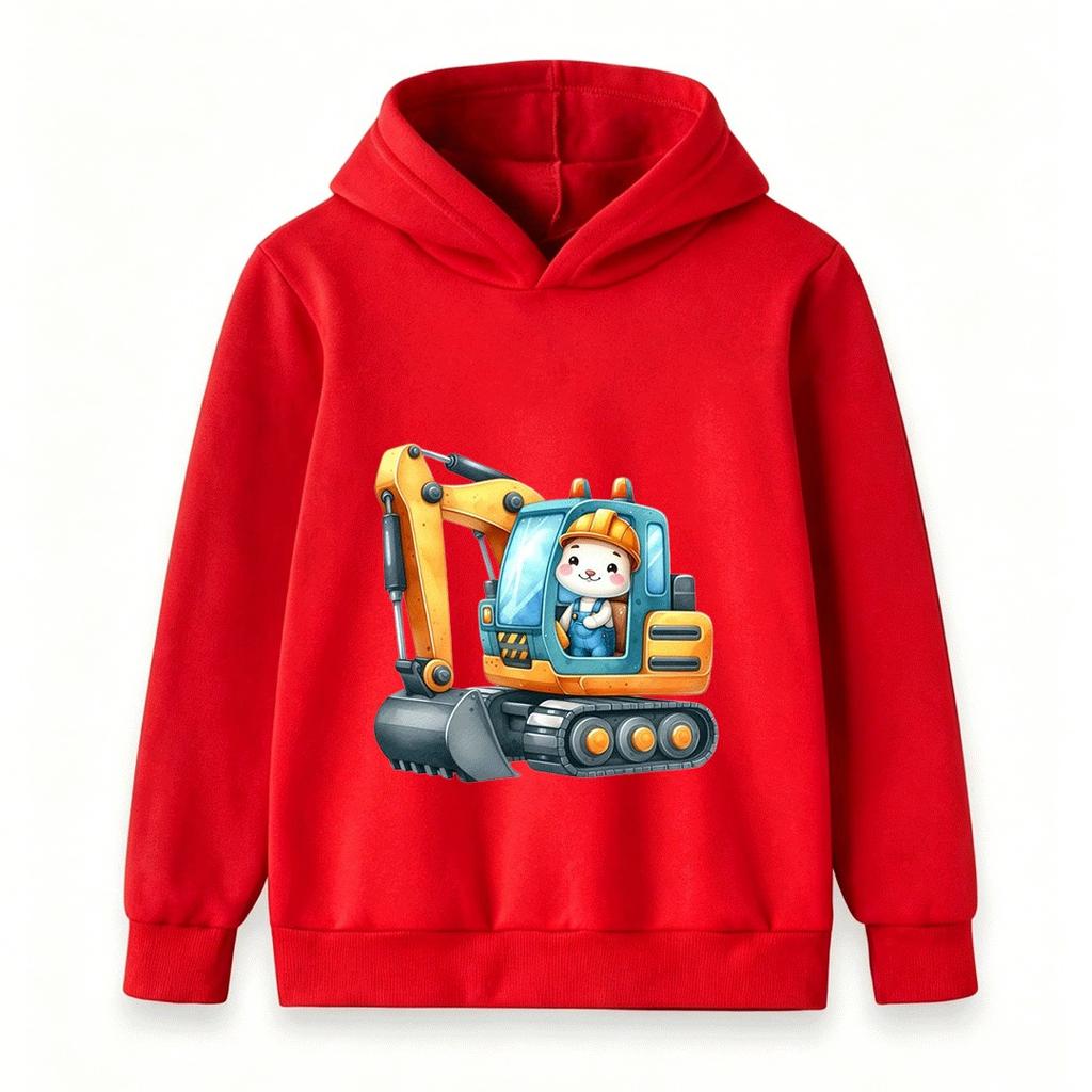 Kids Hoodie Cute Rabbit Excavator Print Casual Pullover Sweatshirt for Boys Girls Soft Warm Top for Construction Vehicle Lovers