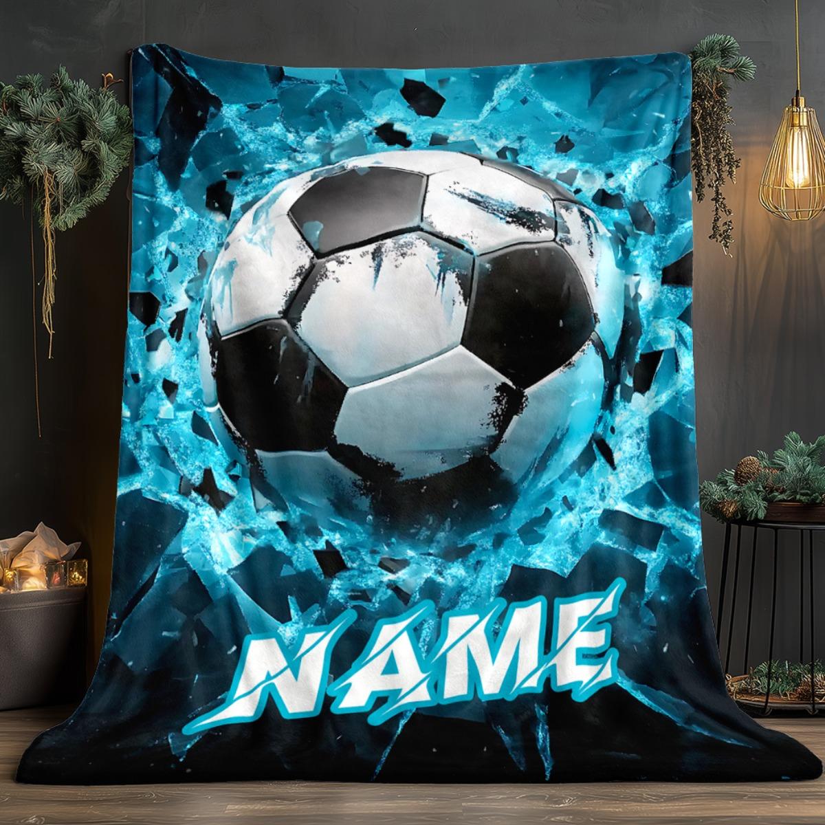 Football Personnalisé (Football) Couverture Nom Personnalisé Flanelle Jeté Doux Chaud Pour Lit, Canapé, Voyage Cadeau Pour Fans Utilisation Toutes Saisons 173x218cm68x86in