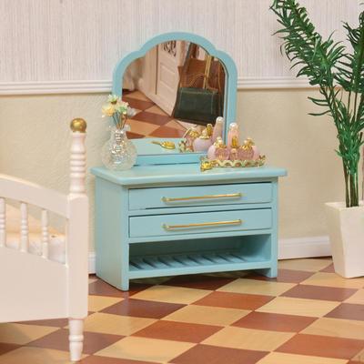 Miniature Furniture 1/12 Dollhouse Mirror Cabinet Mini Toy Wooden Dressing Table for Study