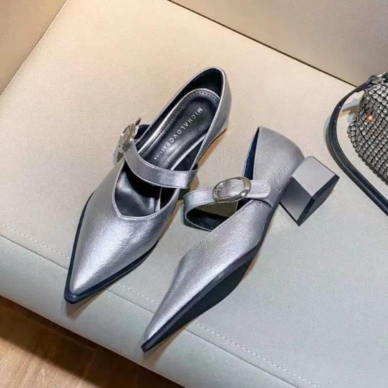 Retro Word with Mary Jane High Heels Women's New Spring Pointed Head Temperament Thick Heel Single Shoes