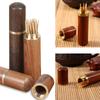 Wooden Toothpick Holder Pearwood Wood Capsule Bucket Box Hiking Portable Toothpick Needle Case Handmade Ebony Storage Box