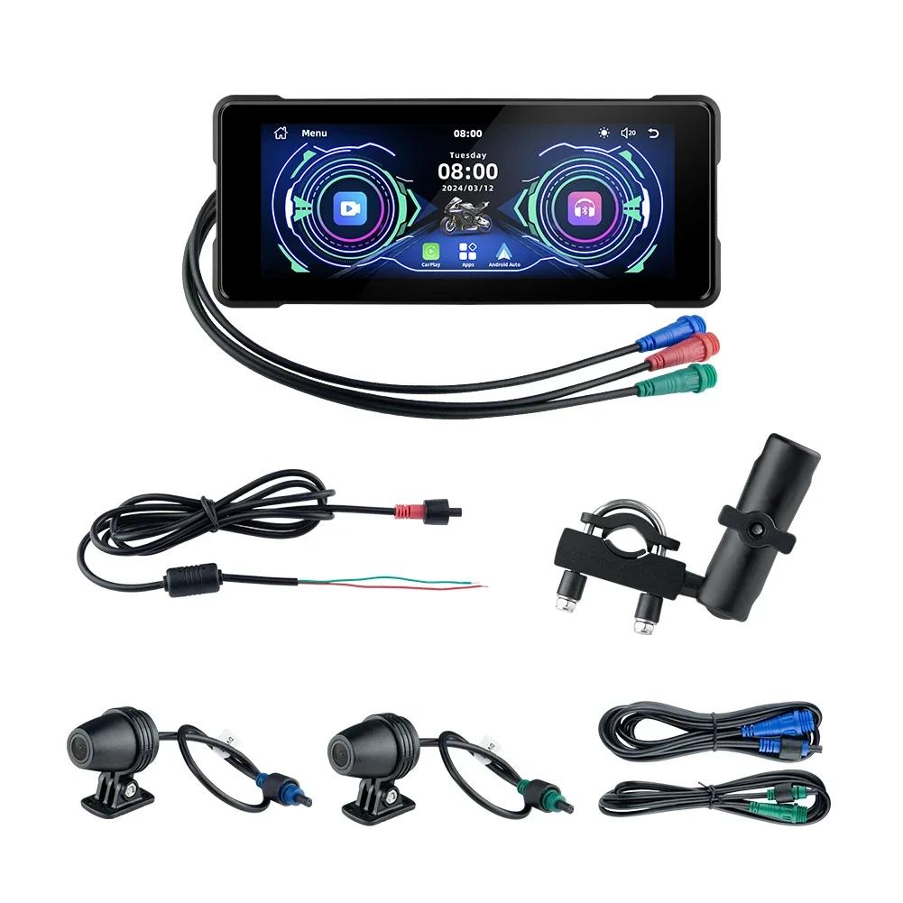 7.0'' IPS Wireless Motorcycle CarPlay Navigation Android Auto Airplay Motorcycle Wireless Helmet Screen DVR with Dual Bluetooth